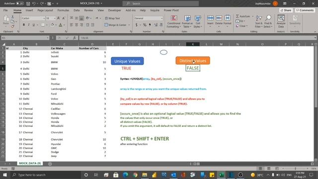 EXCEL UNIQUE / DISTINCT VALUES смотреть онлайн