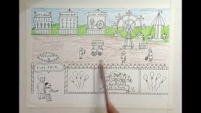 How to draw Funfair scenery drawing step by step l drawing of Mela scenery easily смотреть онлайн