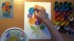 Как нарисовать букет цветов для мамы. Простой букет цветов. Для детей. Гуашь