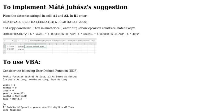 In Excel 2013, need formula to calculate years, months, & days between 2 dates, 1 or more pre-1900 смотреть онлайн