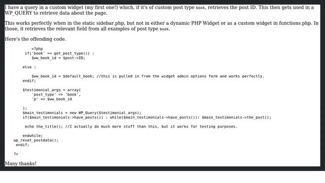 Wordpress: Code in custom widget queries all posts, when it should only query the current post смотреть онлайн