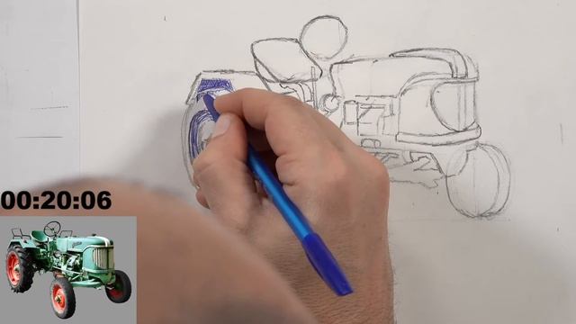 Drawing a Tractor with Ball Point Pen - Live Drawing Exercise смотреть онлайн
