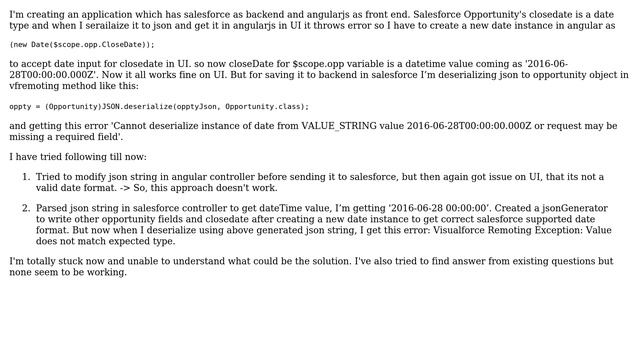 Issue in getting Opportunity Closedate in angular date input field and writing back the changed... смотреть онлайн