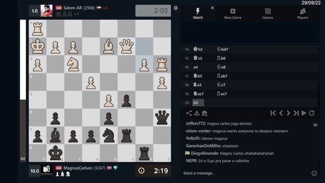 Magnus Carlsen Vs Salem Saleh | Blitz Chess 3+0 | ChessCom | 29/09/22