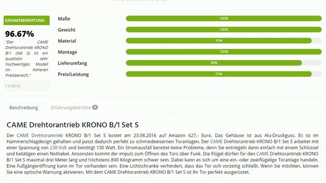 CAME Drehtorantrieb KRONO B1 Set S | Tipps und Preisvergleich смотреть онлайн