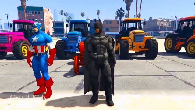 FUN COLOR TRACTOR Transportation - Spiderman Cartoon w Colors Race смотреть онлайн
