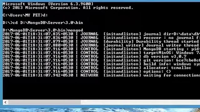Open MongoDB in Windows using CMD смотреть онлайн