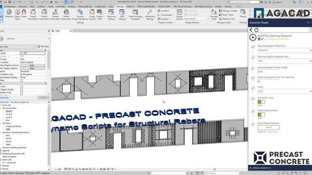 Dynamo Script #1: diagonal Rebar for openings, U-bar for wall edges in Revit смотреть онлайн
