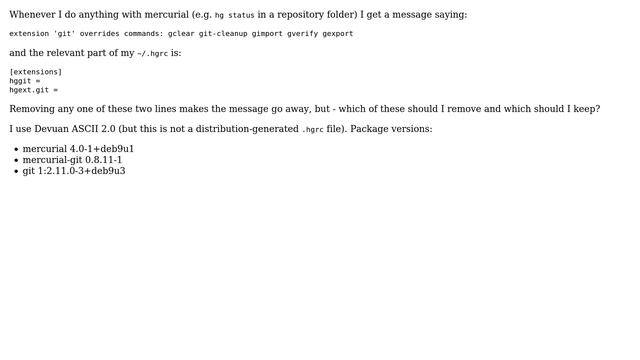Unix & Linux: Which hg-git line should I remove from my .hgrc file? смотреть онлайн