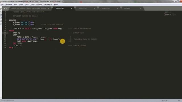 Tutorial 26 : EXPLICIT CURSOR IN PL SQL || DECLARE || OPEN || FETCH DATA || CLOSE смотреть онлайн