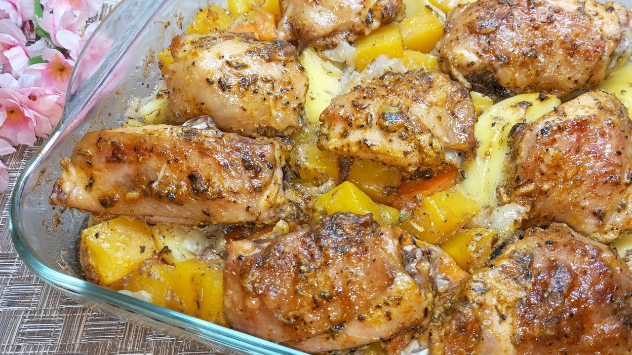 Не нужно стоять у плиты! БЫСТРЫЙ УЖИН с Тыквой в духовке! Вкуснейшие куриные бедра с овощами. смотреть онлайн