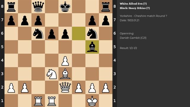 Alfred Eva - Henry Atkins | Danish Gambit | 1933 смотреть онлайн