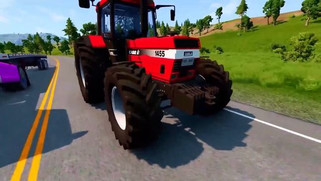 TRANSPORTING PIXAR CARS & FRUITS WITH COLORED & JOHN DEERE Vs CLAAS Vs TRACTORS - BeamNG.drive #962