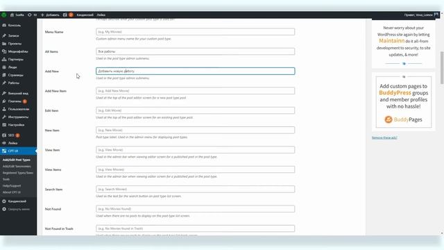 Работа в админке WordPress #8: Произвольные типы записей – Custom Post Types смотреть онлайн