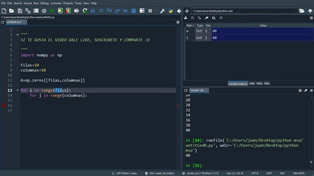 Crear y modificar matriz utilizando bucle for en python смотреть онлайн