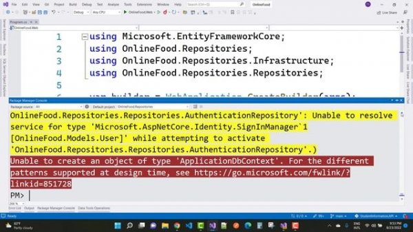 Solved: Unable to create an object of type 'DbContext'. For the differens patterns supported at des
