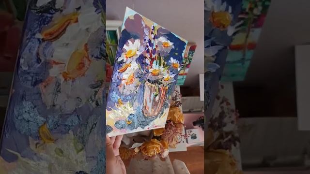 Картина ромашки цветы букет в вазе масло холст 18-24 смотреть онлайн