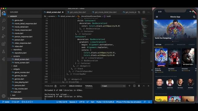 Flutter Movie App - BLoC, RxDart, JSON API (Part 2 Detail Page) смотреть онлайн