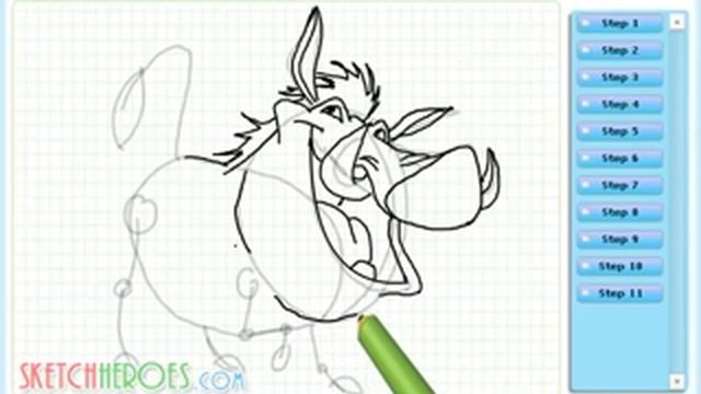 How to draw Pumbaa (Timon & Pumbaa) -- drawing tutorial video смотреть онлайн