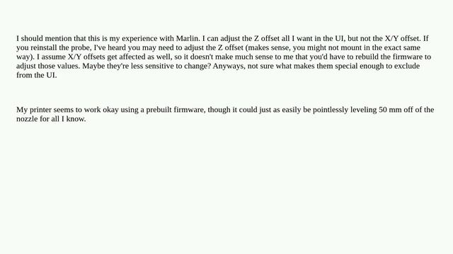 3dprinting: Why is the Z probe offset easily adjustable in the printer UI, but not the X/Y probe .. смотреть онлайн