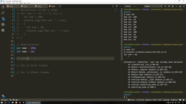 JavaScript - ES6 #7 | Let vs Var vs Const with example | Tharun Shiv смотреть онлайн