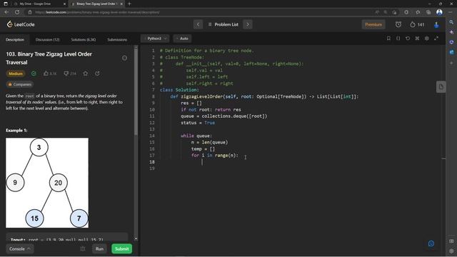 Binary Tree ZigZag Level Order Traversal || Q. 103 || Python C++ Java || LeetCode Daily Challenges смотреть онлайн