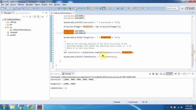 Collections (IndexOfSubList method) | Java Collection Framework смотреть онлайн