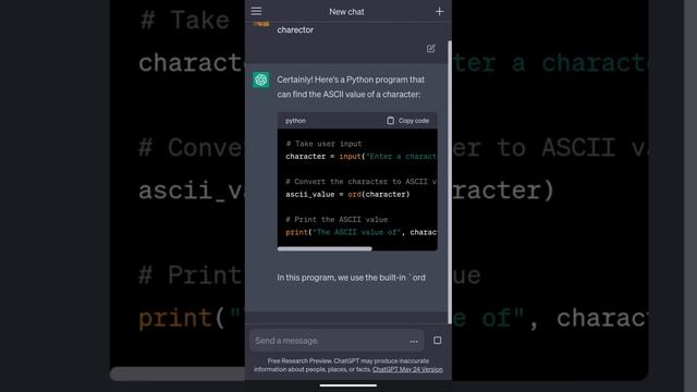 Python Program to Find ASCII Value of character #chatgpt #coding #python #pythonprogram #code смотреть онлайн
