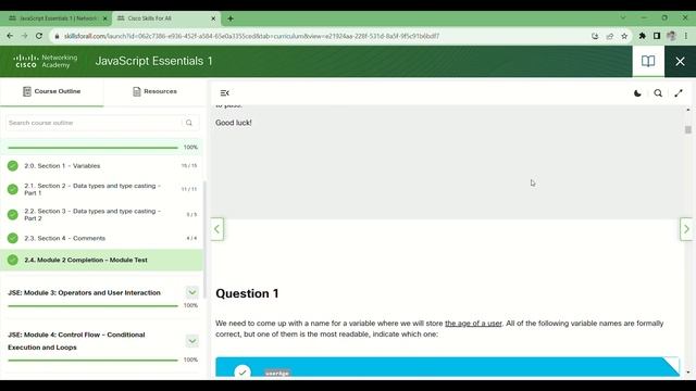 MODULE TEST 2 OF CISCO JAVASRIPT ESSENTIAL 1 смотреть онлайн