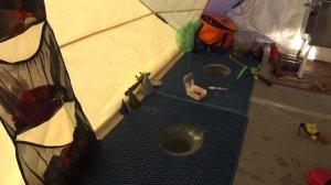 Первая ночёвка на льду в палатке Полард Бёрд 4т лонг с дровяной печкой.