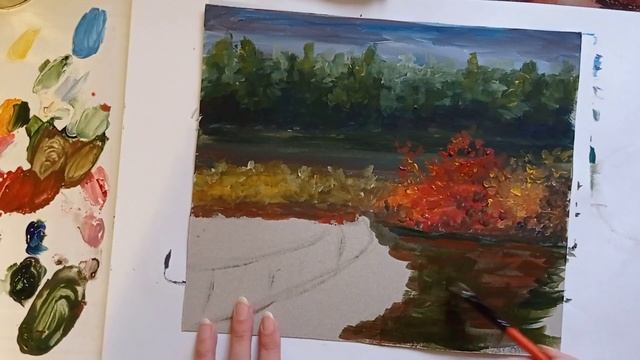 Простой осенний пейзаж акрилом смотреть онлайн