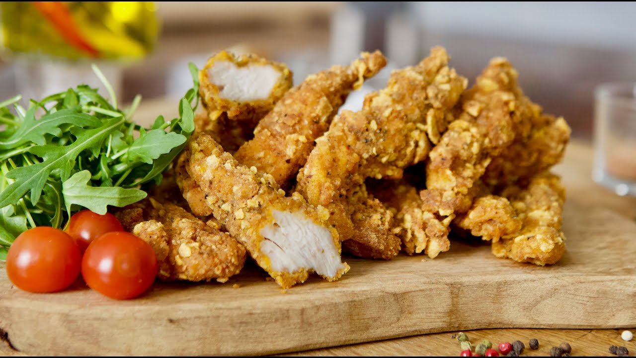 СТРИПСЫ-Хрустящие и Сочные кусочки куриного филе в сырной панировке. смотреть онлайн