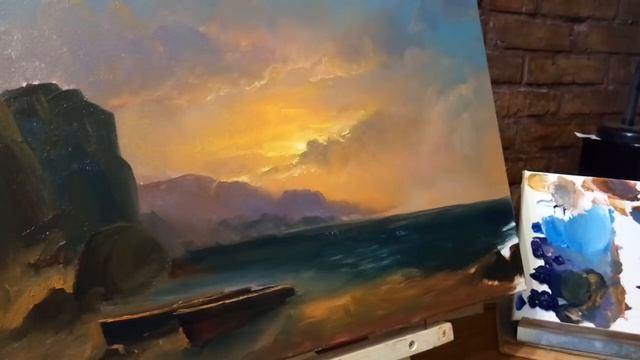 #44 Вечерний МОРСКОЙ ПЕЙЗАЖ маслом. Как нарисовать море | EVENING SEASCAPE. How to Paint Seascape смотреть онлайн