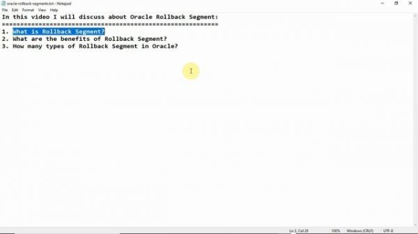 Oracle Rollback Segment | Oracle Segments |  Oracle Database Administration | Oracle DBA Tutorial