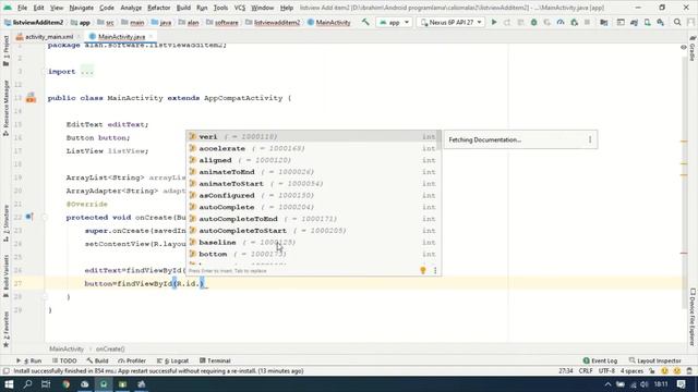 Listview add item & click item - Android Studio/JAVA смотреть онлайн