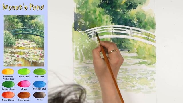 Basic Landscape Watercolor - Monet's Pond (sketch & coloring, Arches rough) NAMIL ART смотреть онлайн