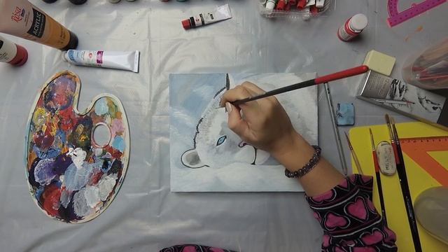 Sleepy Bengal White Tiger - Acrylic Painting/Homemade Illustration