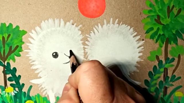 Два белых ежика. Иллюстрация к сказке нарисованная гуашью используя кисть-губку. смотреть онлайн