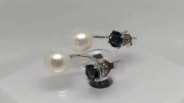 Серьги пусеты 2 в 1 с жемчугом и London Blue топазами смотреть онлайн