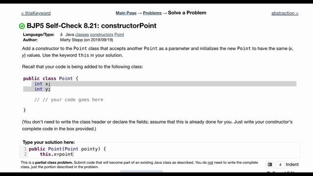 Java Practice It | Self-Check 8.21 constructorPoint | constructors, Point смотреть онлайн