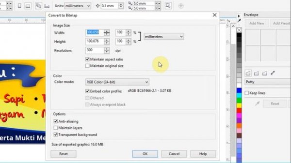 Export File Coreldraw ke photoshop dengan high resolution