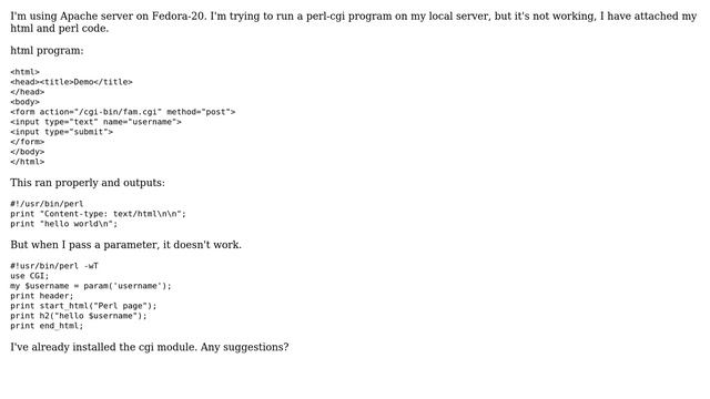 Unix & Linux: How to pass parameters in a cgi-perl on Fedora 20? смотреть онлайн