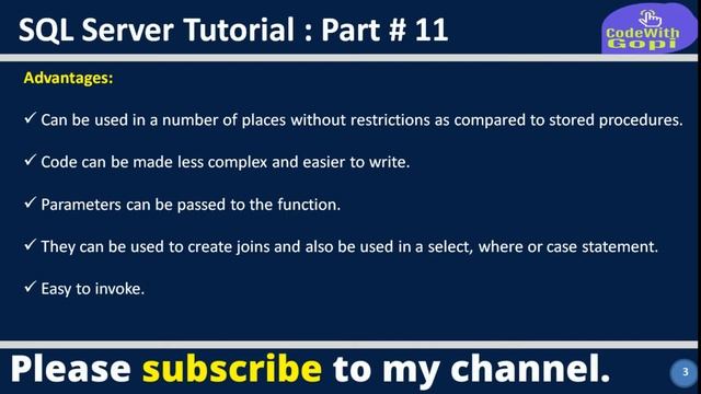 SQL Server - User Defined Functions |UDF Advantage vs Disadvantage|SQL Server Tutorial for beginner смотреть онлайн