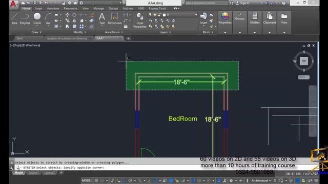 AutoCAD Stretch Command For plan Modification tutorial смотреть онлайн