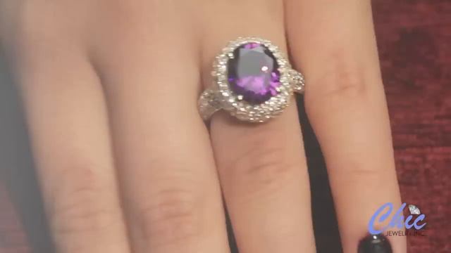 Exquisite ring set with AAA high quality oval amethyst color center stone - item #P6005 смотреть онлайн