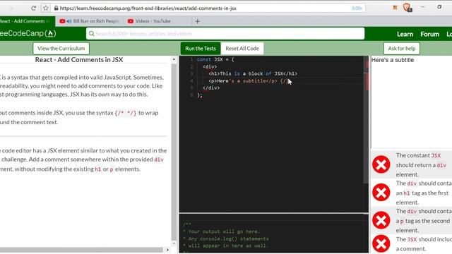 Add Comments in JSX- freeCodeCamp React lesson #3 смотреть онлайн