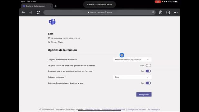 Modifier les options d'une réunion dans Teams depuis l'iPad смотреть онлайн