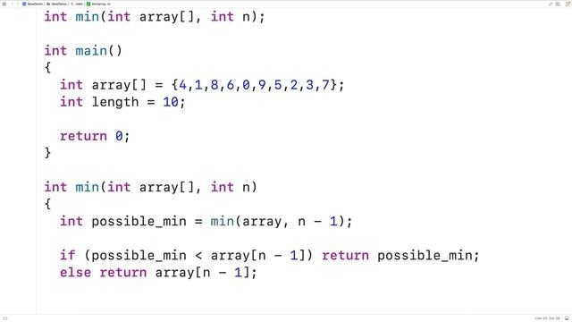 Find The Minimum Number In An Array Using Recursion | C Programming Example смотреть онлайн