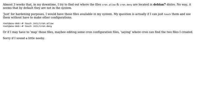 Unix & Linux: debian7 cron.allow & cron.deny files смотреть онлайн