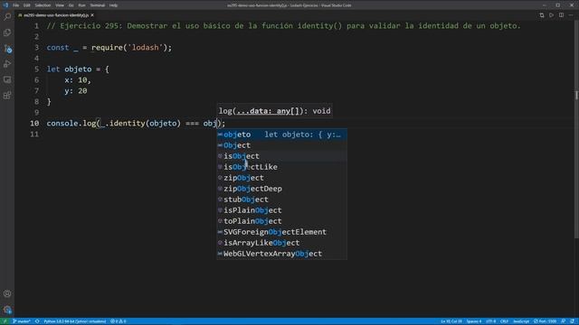 Lodash Ejercicio: 295 Demostrar Uso de la Función identity() para Validar la Identidad de un Objeto смотреть онлайн